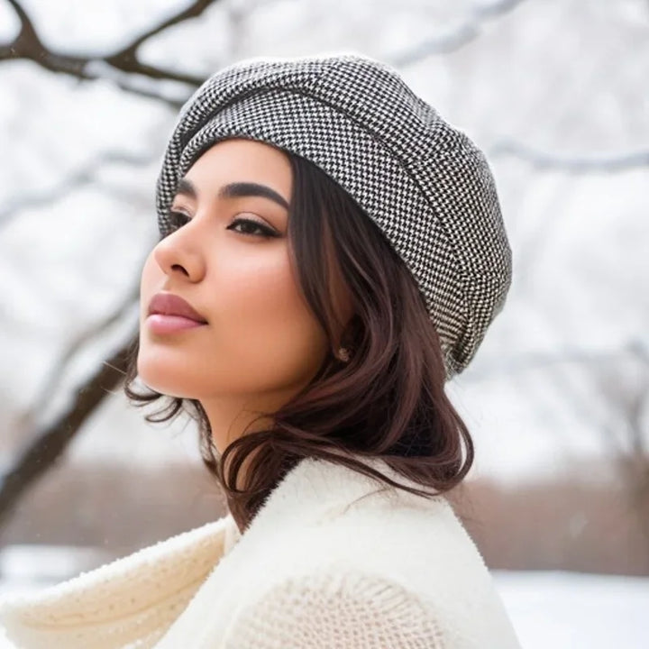 Phoebe | Elegant Houndstooth Check Pattern Beret Hat