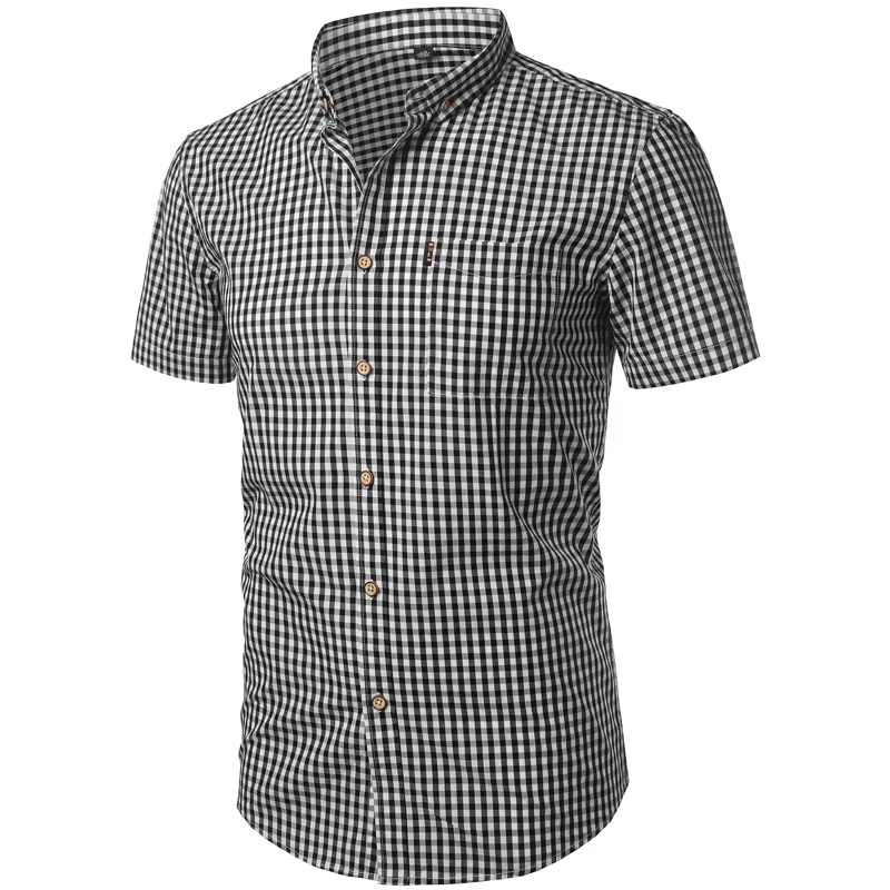 Imogen | Stylish Light Blue Gingham Short Sleeve Button-Down Shirt