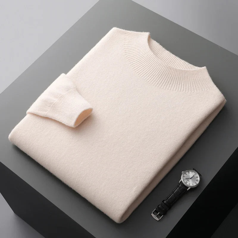 Men's Premium Mock Neck Merino Wool Pullover Sweater