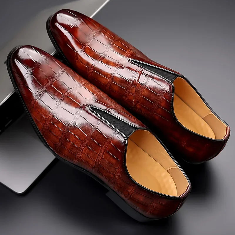 Margot | Elegant Crocodile Pattern Leather Dress Loafers