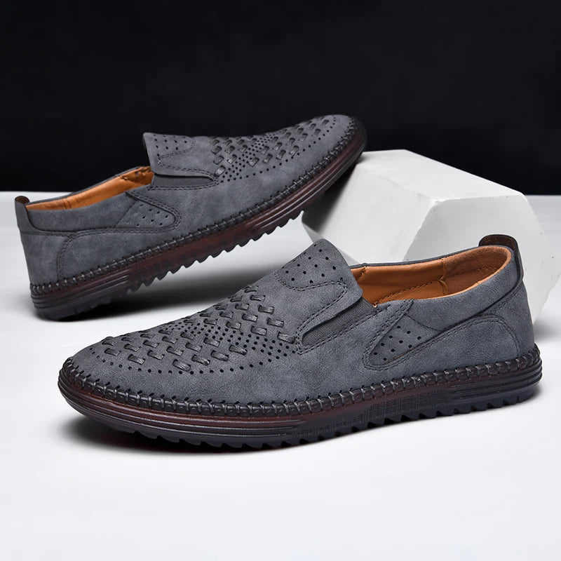 Elyse | Stylish Perforated Leather Slip-On Loafers For Men