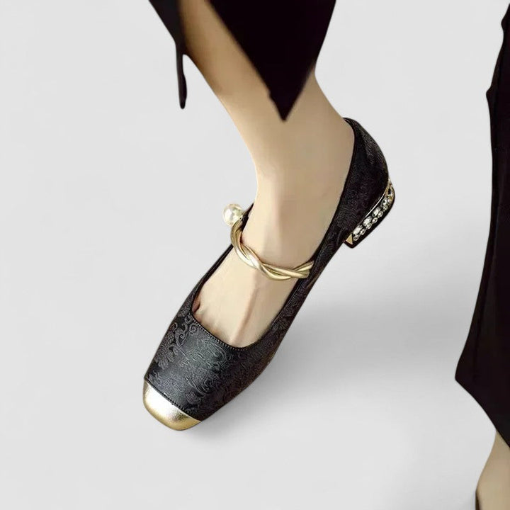 Tabitha | Chic Pearl Embellished Mary Jane Block Heel Shoes