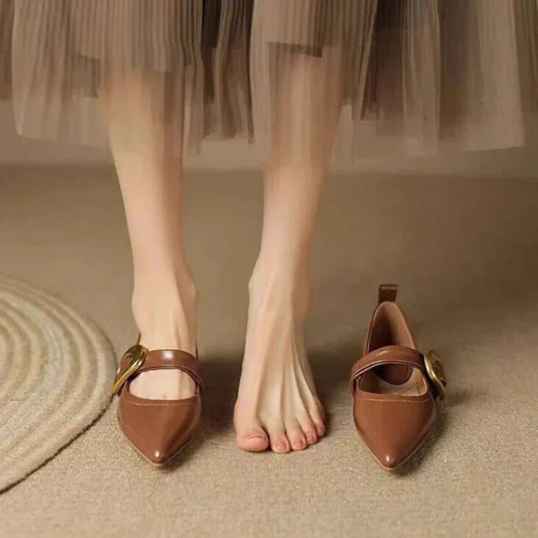 Liora | Elegant Pointed Toe Ballet Flats With Buckle Strap