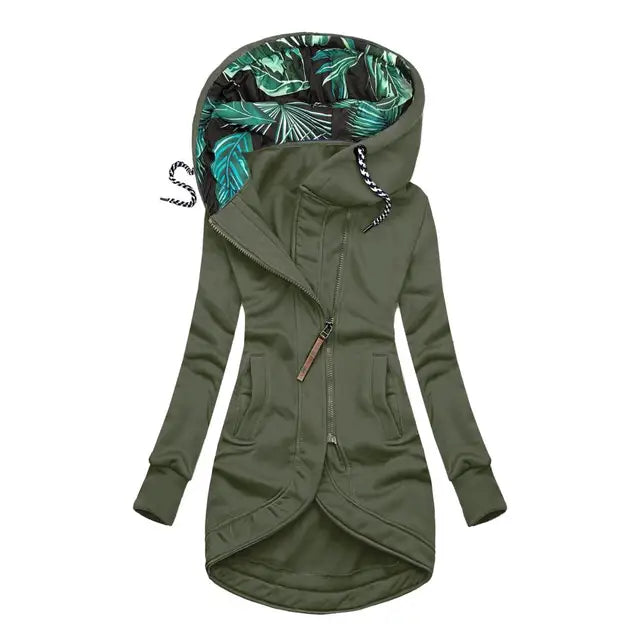 Elyse | Stylish Hooded Winter Coat With Tropical Print Lining