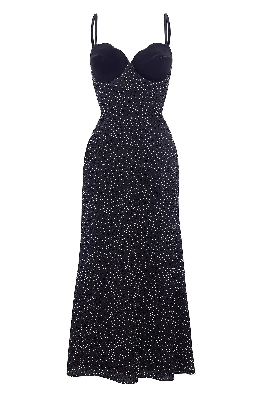 Polka Dot Velvet Insert Sleeveless Midi Dress Women - Black