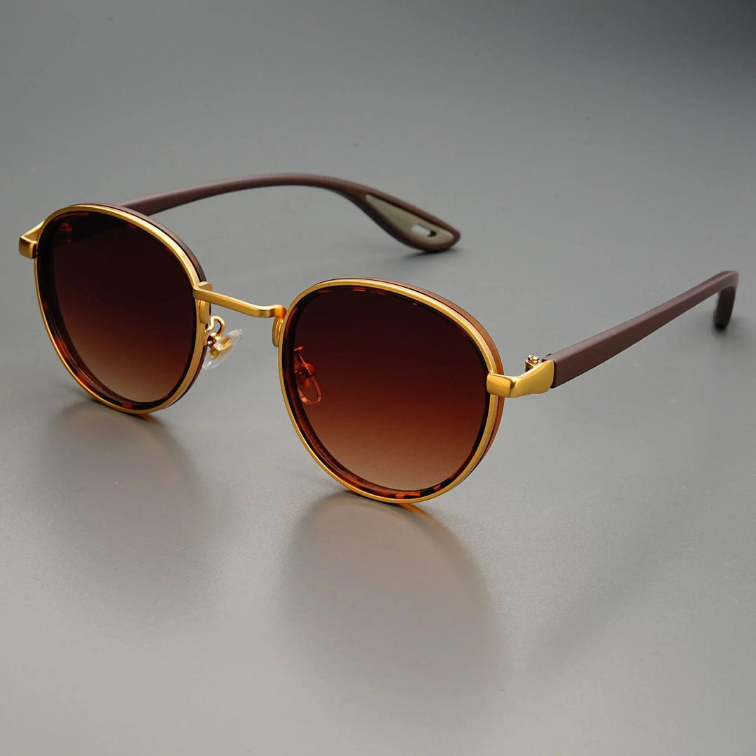 Carson | Sleek Round Retro Sunglasses With Gold Frame