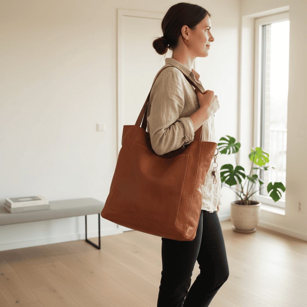 Juliet | Elegant Brown Leather Tote Bag With Spacious Interior