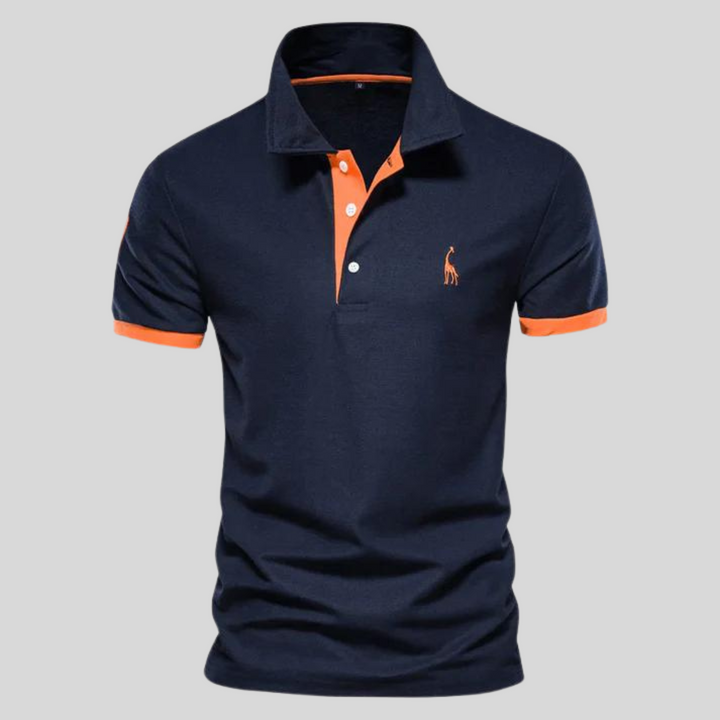 Waylen | Elegant Navy Polo Shirt With Orange Contrast Trim