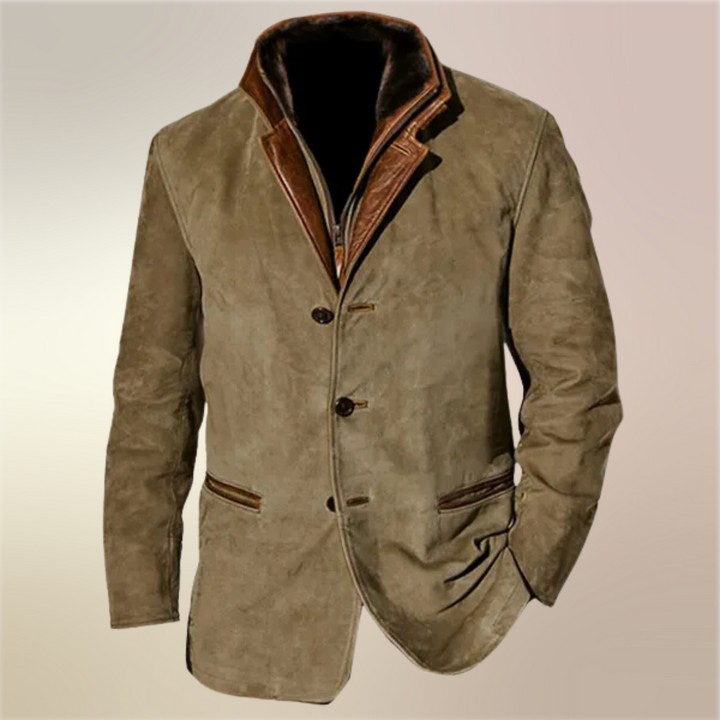 Cooper | Vintage Khaki Suede Blazer With Leather Trim Details