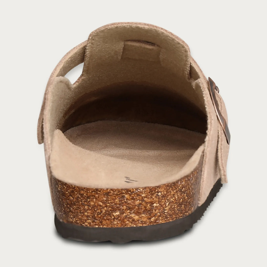 Ophelia | Elegant Suede Buckle Clogs With Cork Sole