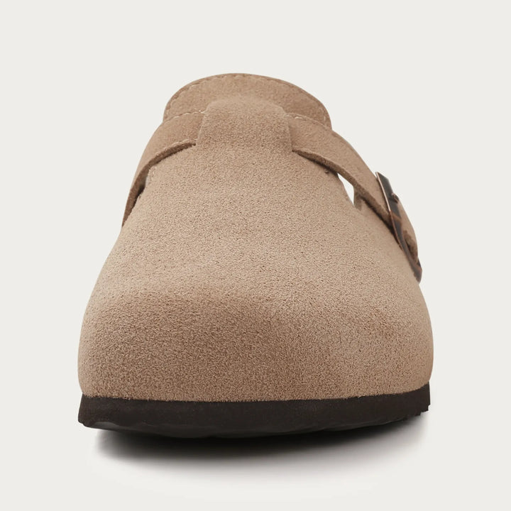 Ophelia | Elegant Suede Buckle Clogs With Cork Sole