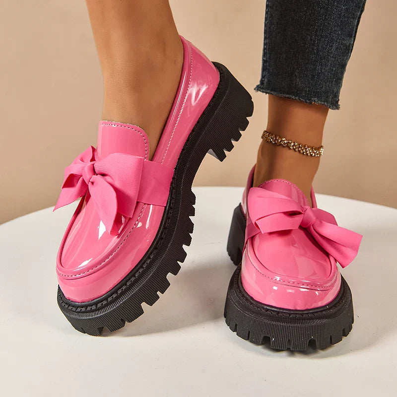 Eleanora | Chic Patent Leather Platform Loafers With Bow Detail