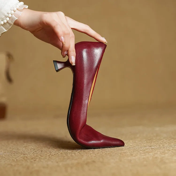 Cordelia | Elegant Pointed Toe Genuine Leather Kitten Heels