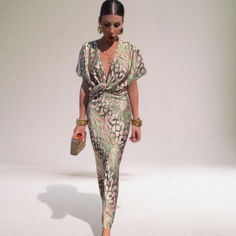 Allegra | Elegant V-Neck Wrap Maxi Dress With Floral Print