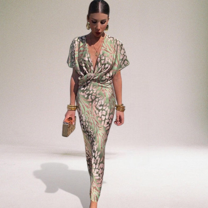 Allegra | Elegant V-Neck Wrap Maxi Dress With Floral Print