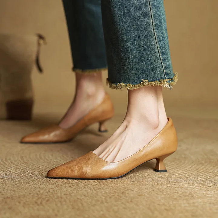 Cordelia | Elegant Pointed Toe Genuine Leather Kitten Heels