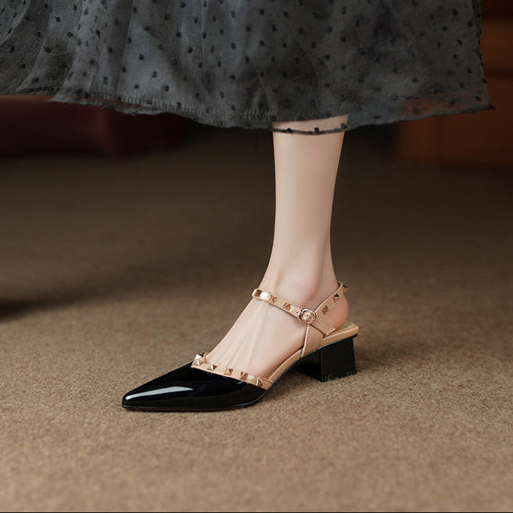 Rosanna | Studded Pointed Toe Block Heel Pumps