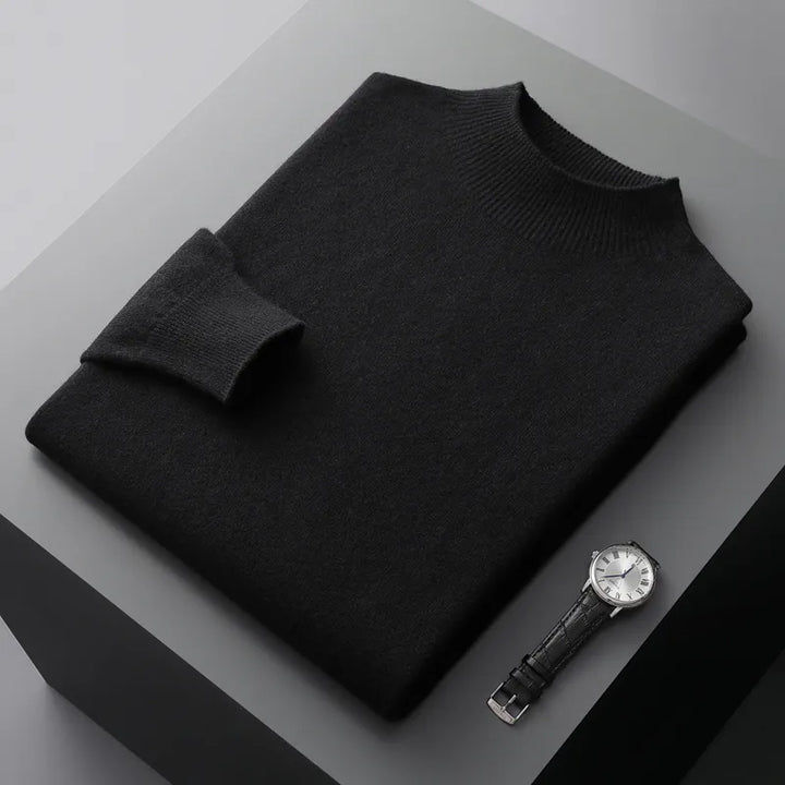 Men's Premium Mock Neck Merino Wool Pullover Sweater