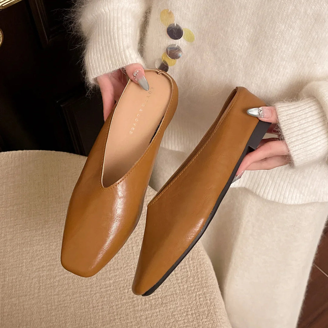 Serena | Elegant Gold Square Toe Metallic Mules With Kitten Heel