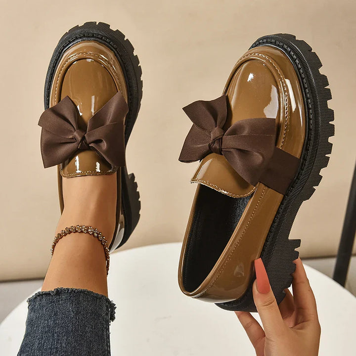 Rosalinda | Chic Pink Patent Leather Bow Platform Loafers