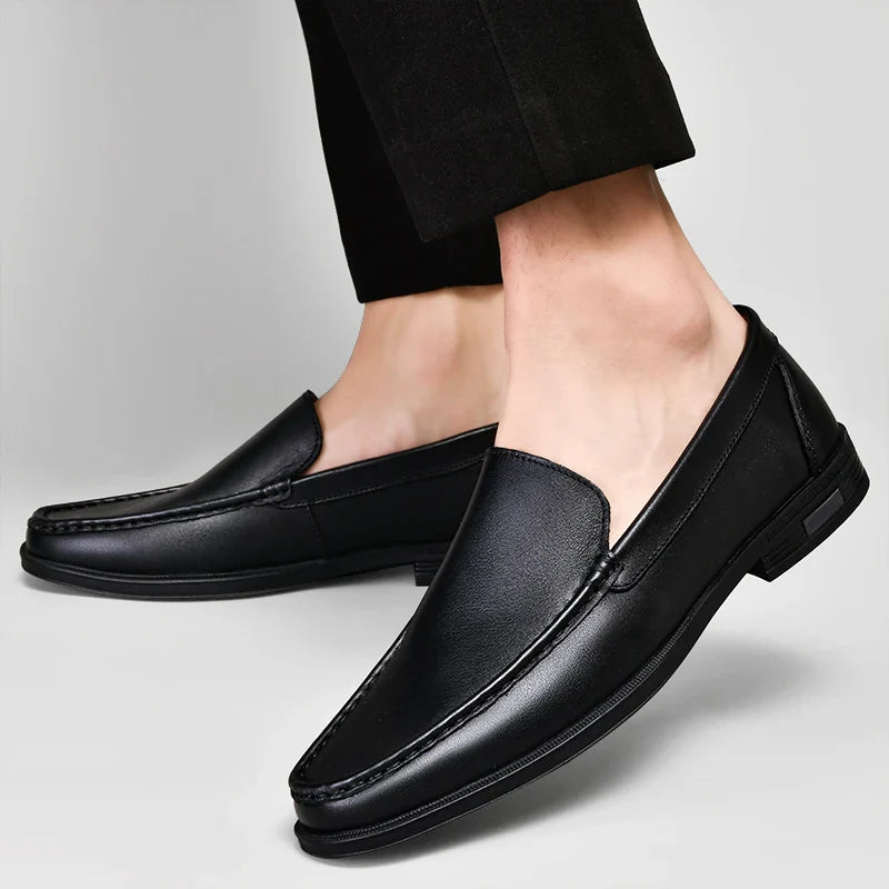Elyse | Elegant Black Genuine Leather Slip-On Loafers For Men