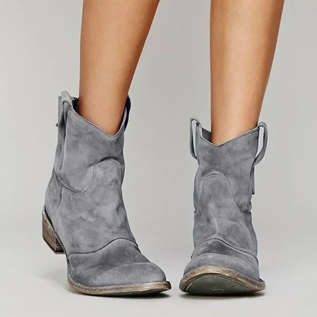 Tess | Vintage Blue Suede Ankle Boots With Western Style