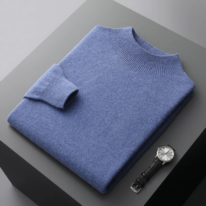 Men's Premium Mock Neck Merino Wool Pullover Sweater