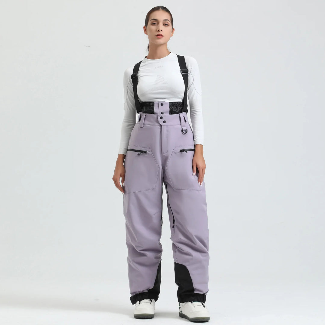 Phoebe | Stylish Unisex Beige Ski Bib Pants With Suspenders