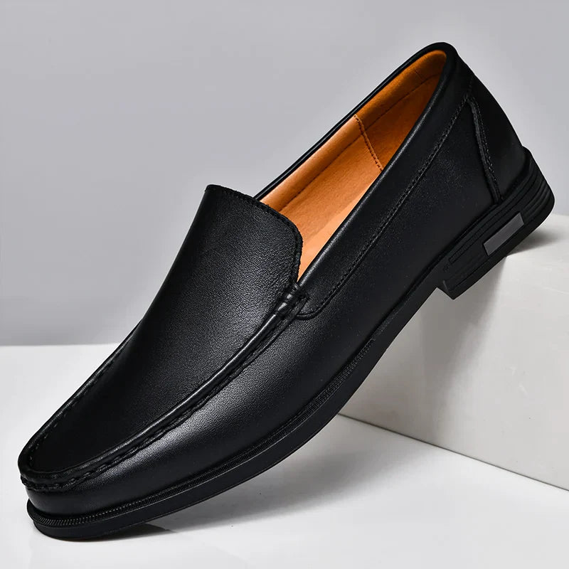 Elyse | Elegant Black Genuine Leather Slip-On Loafers For Men