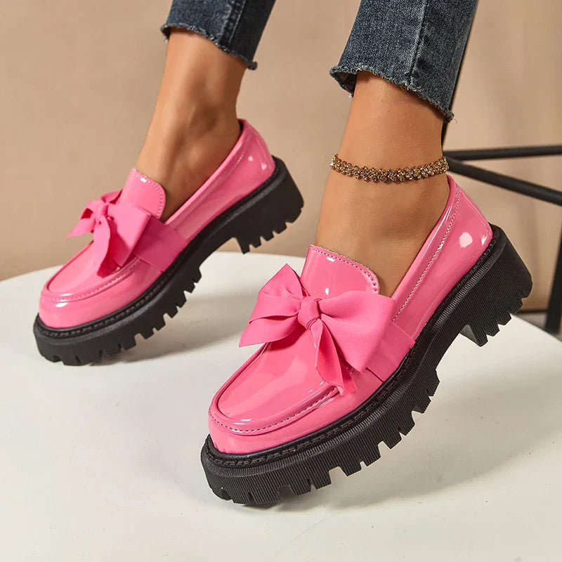Eleanora | Chic Patent Leather Platform Loafers With Bow Detail