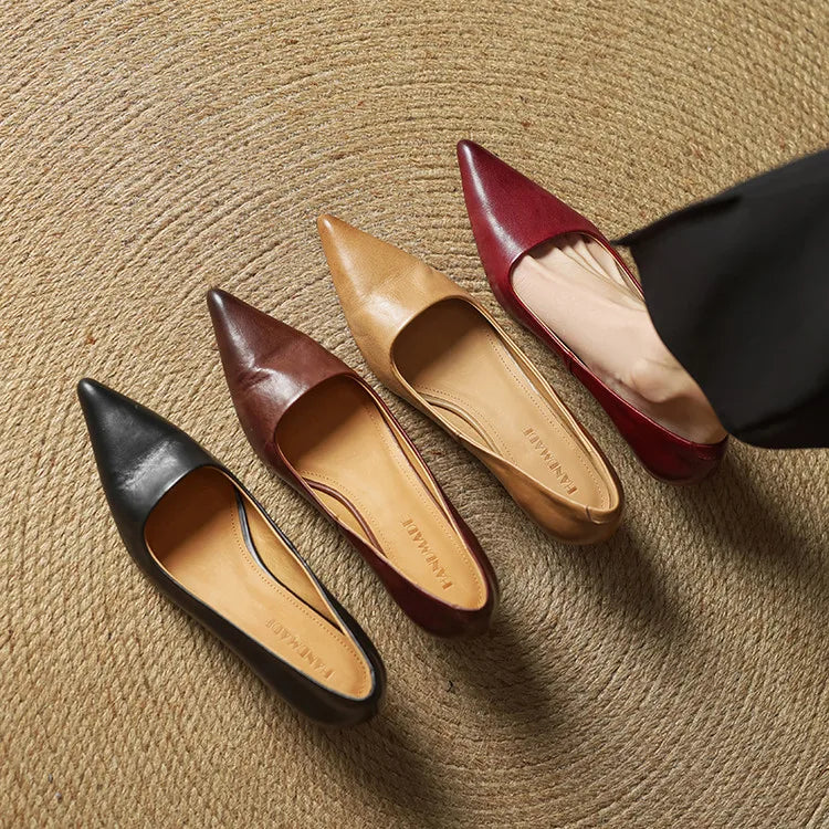 Dahlia | Chic Pointed Toe Genuine Leather Kitten Heels