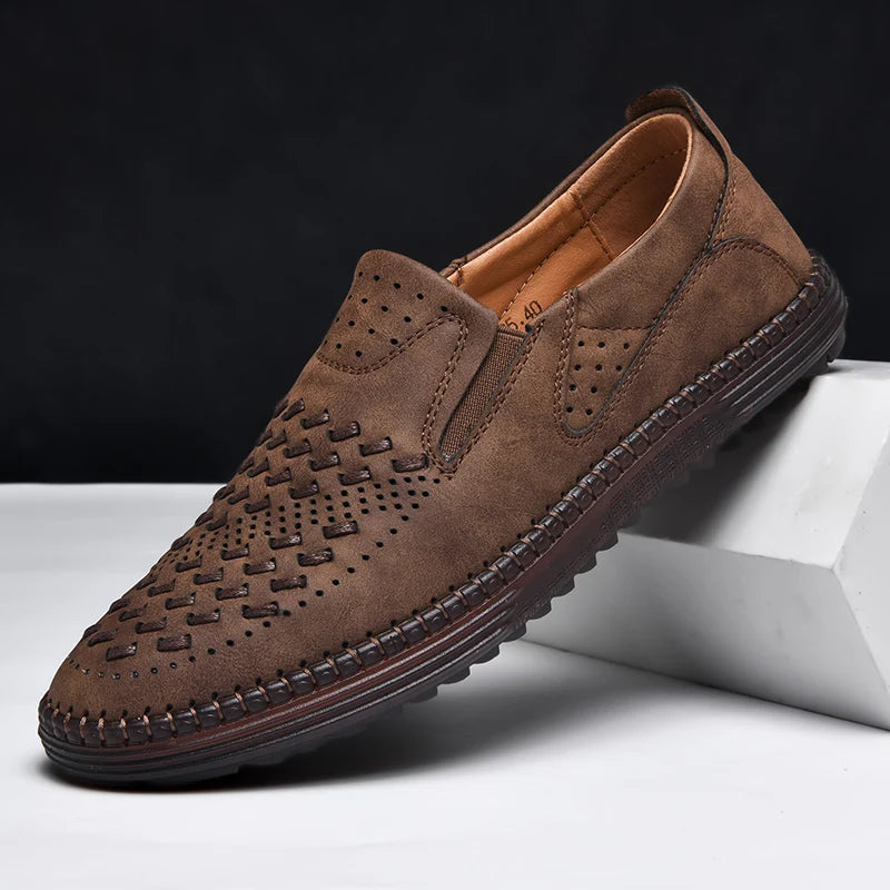 Elyse | Stylish Perforated Leather Slip-On Loafers For Men