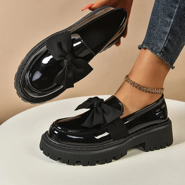 Rosalinda | Chic Pink Patent Leather Bow Platform Loafers
