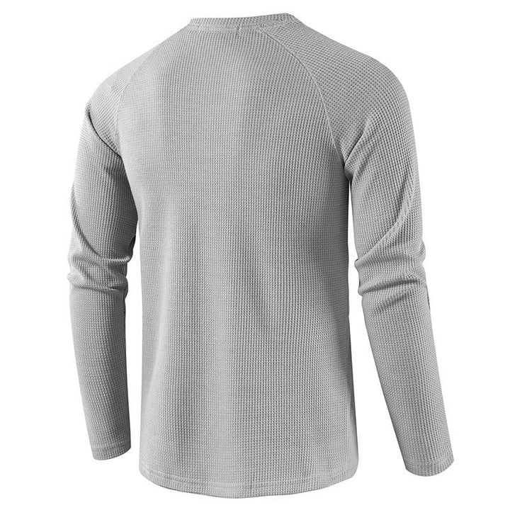 Evelyn | Elegant Men's Gray Waffle Knit Henley Long Sleeve Shirt