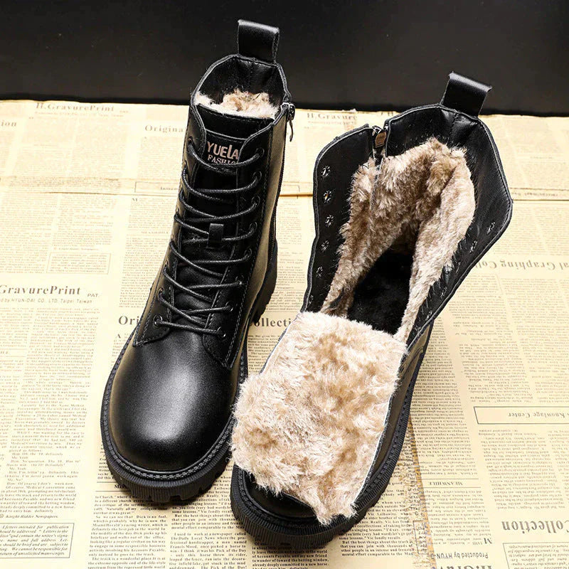 Margot | Elegant Lace-Up Combat Boots With Fur Lining For Women
