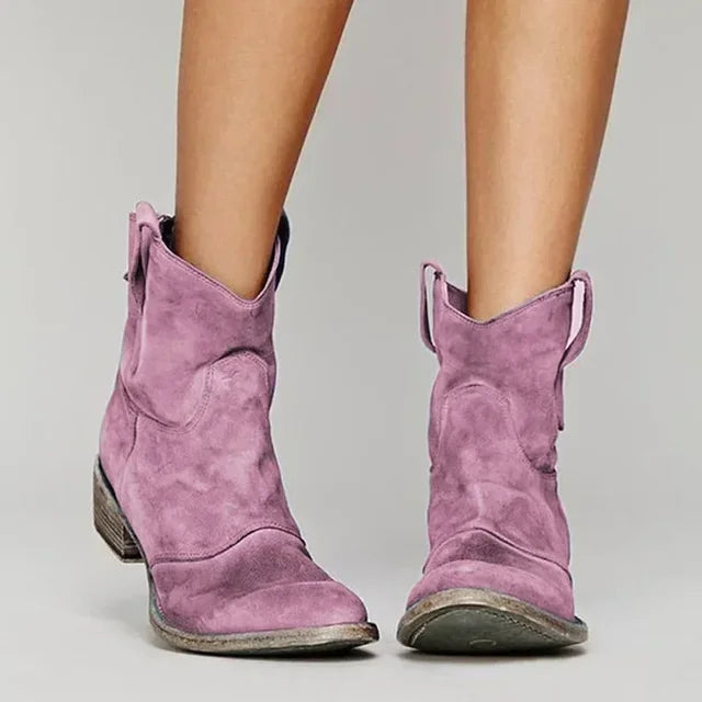 Tessa | Stylish Distressed Suede Western Ankle Boots
