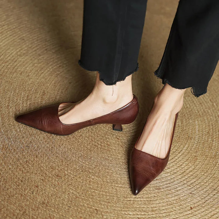 Dahlia | Chic Pointed Toe Genuine Leather Kitten Heels
