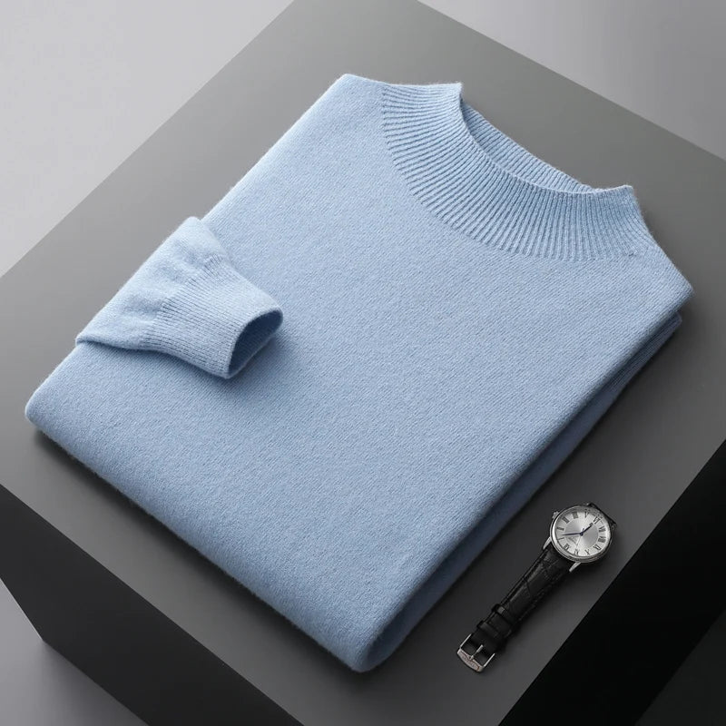 Men's Premium Mock Neck Merino Wool Pullover Sweater