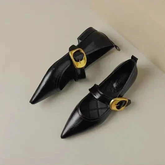 Lena | Sleek Pointed Toe Mary Jane Flats With Buckle Strap