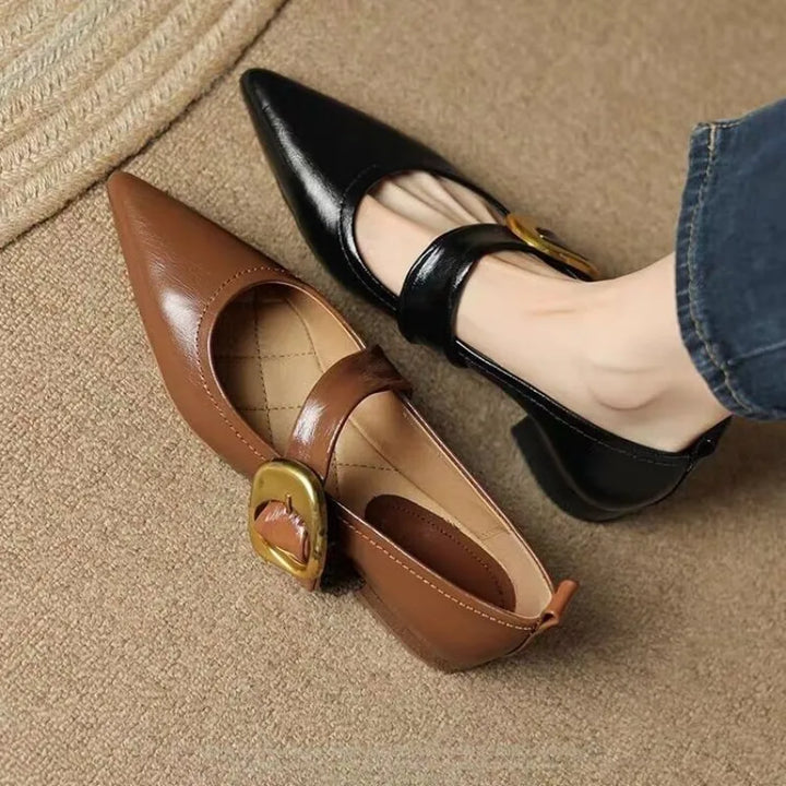 Liora | Elegant Pointed Toe Ballet Flats With Buckle Strap