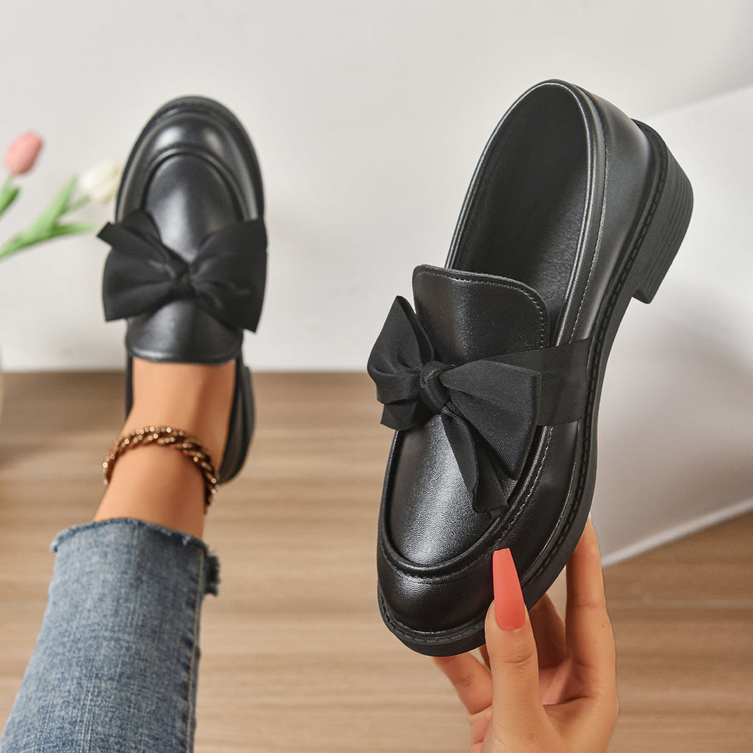 Tessa | Elegant Patent Leather Bow Loafers With Platform Sole