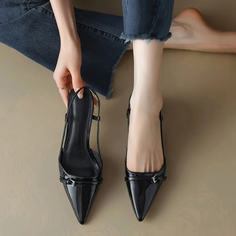 Eloise | Chic Pointed Toe Slingback Kitten Heel Pumps
