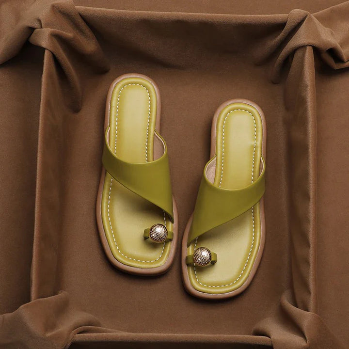 Mila | Stylish Square Toe Block Heel Leather Sandals