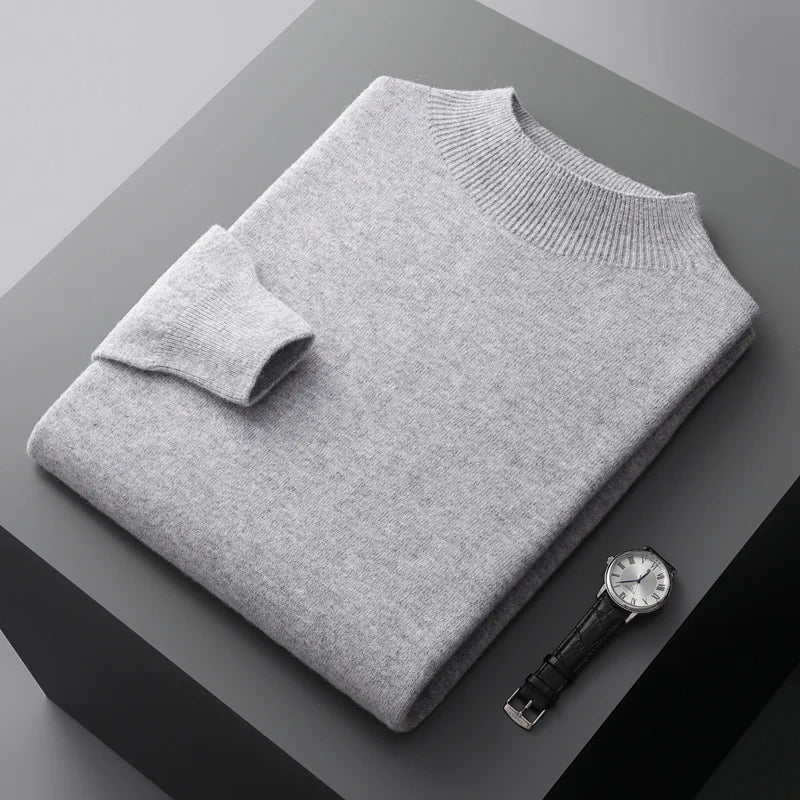 Men's Premium Mock Neck Merino Wool Pullover Sweater