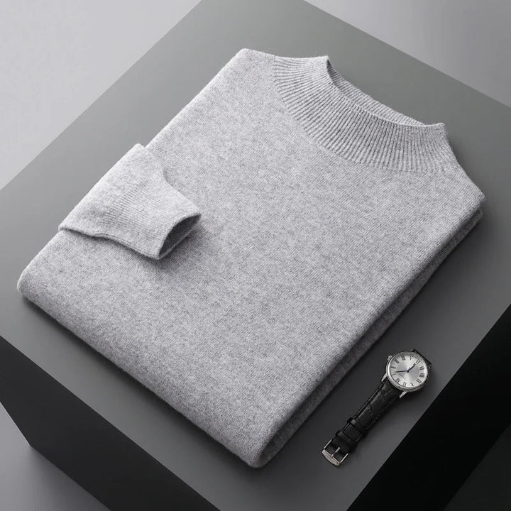 Men's Premium Mock Neck Merino Wool Pullover Sweater