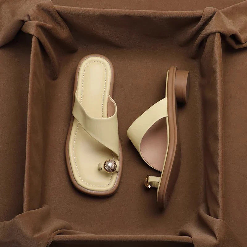 Mila | Stylish Square Toe Block Heel Leather Sandals