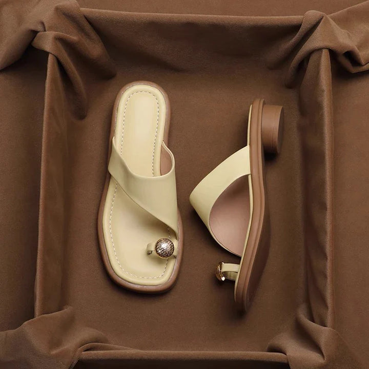 Mila | Stylish Square Toe Block Heel Leather Sandals