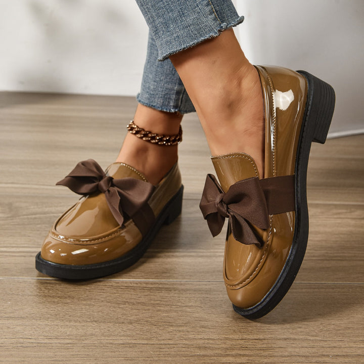 Tessa | Elegant Patent Leather Bow Loafers With Platform Sole
