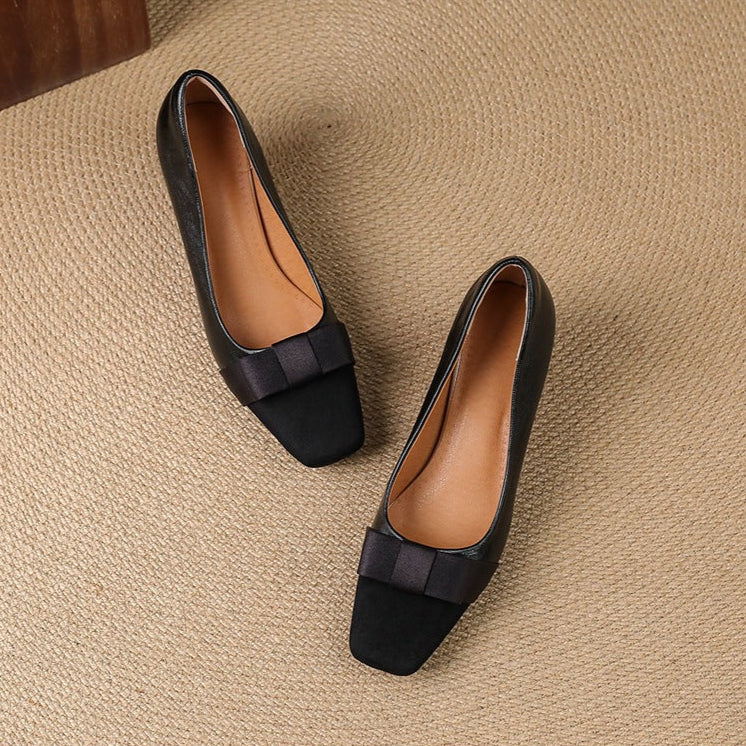 Eloise | Elegant Square Toe Block Heel Pumps With Bow Detail
