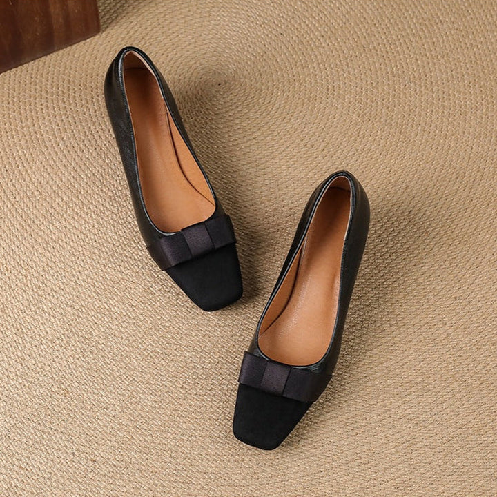 Eloise | Elegant Square Toe Block Heel Pumps With Bow Detail